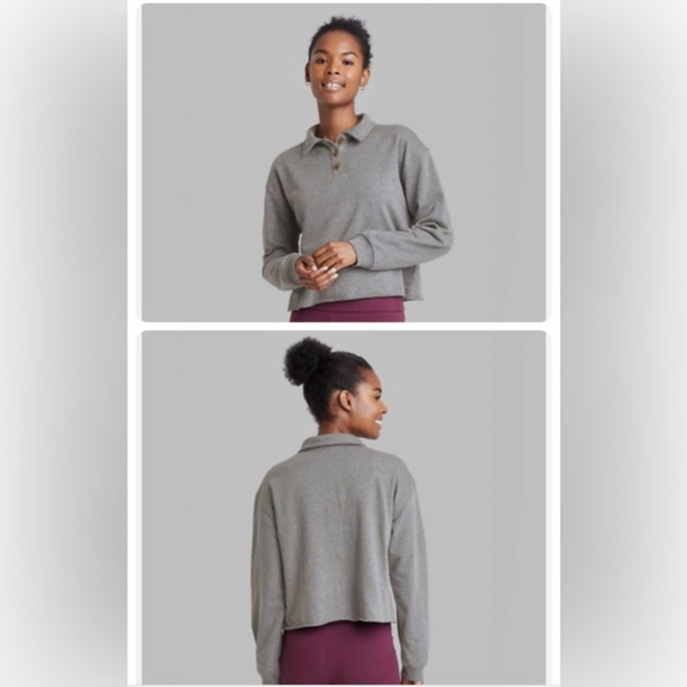 wild fable heather grey cropped three button collared shirt NWT - Picture 7 of 7